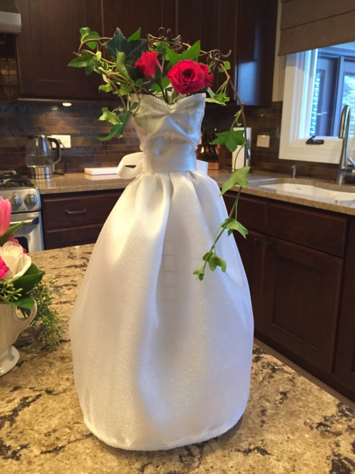 Miniature Wire Dress Form with Wedding Gown 16″