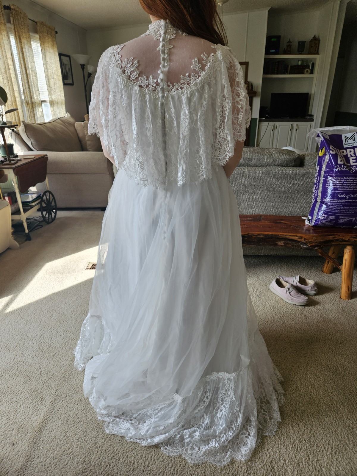 Ivory Wedding Gown High Neck Short Sleeve Sz M Anne of Green Gables Dress