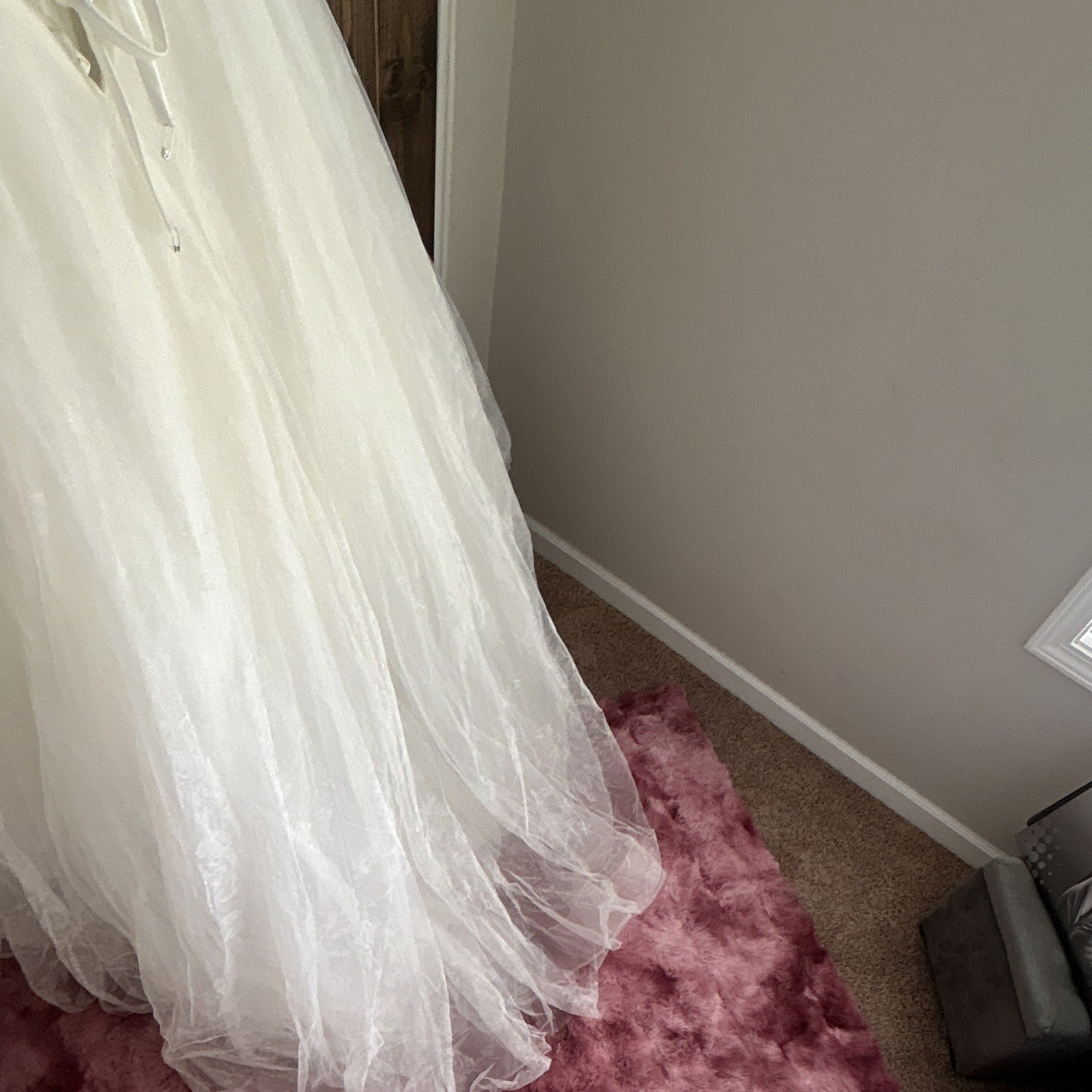 White Strapless Lace Bodice Ball Gown Wedding Dress Full-Length Corset Back