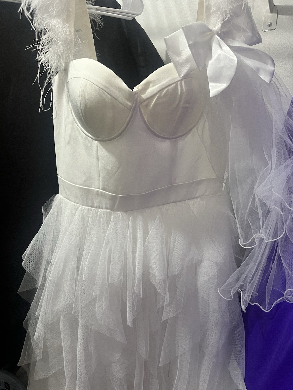 White Tulle Sleeveless A-Line Tea-Length Wedding Dress With Veil