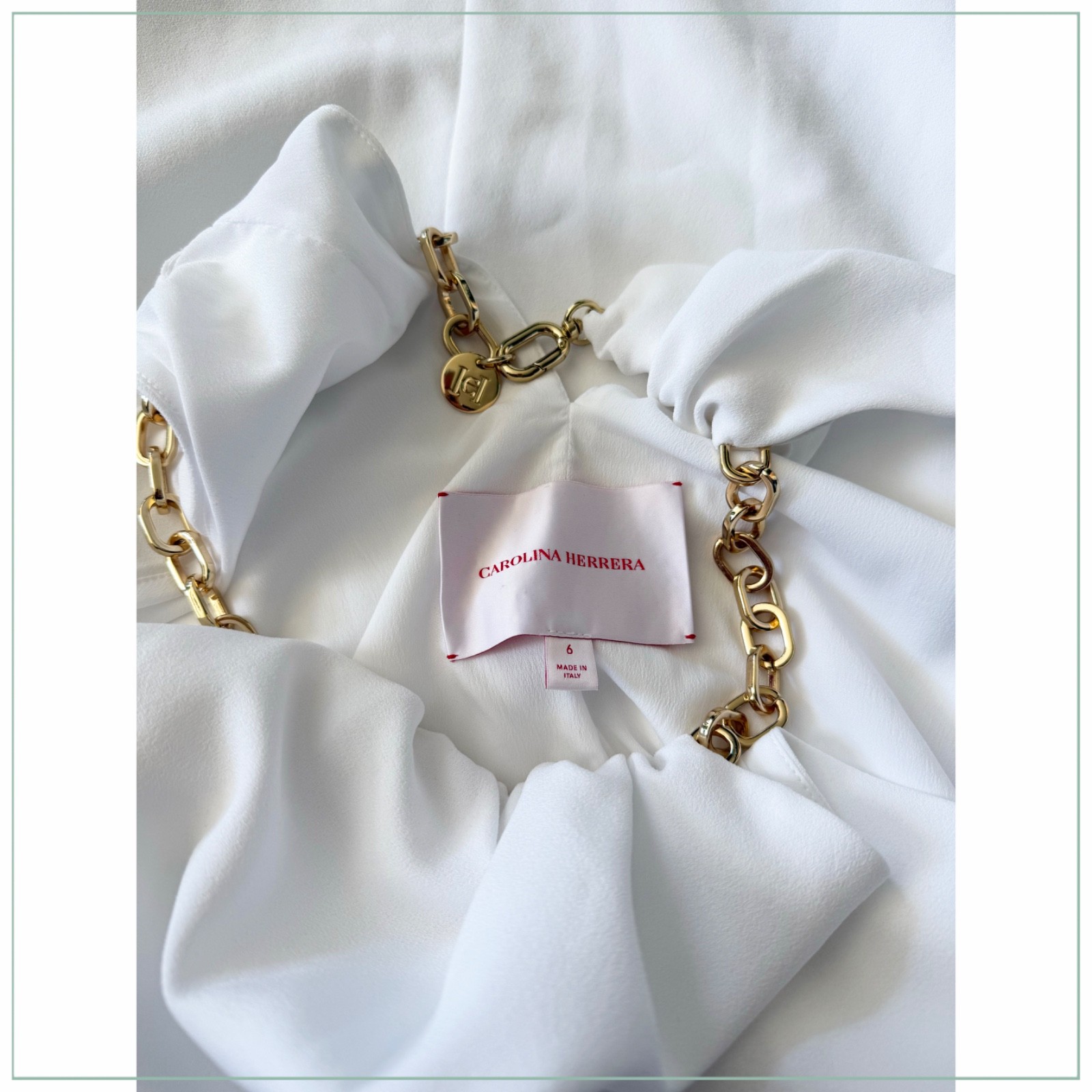$3550 Carolina Herrera Chain Neck Matte Satin-Crepe Runway Dress