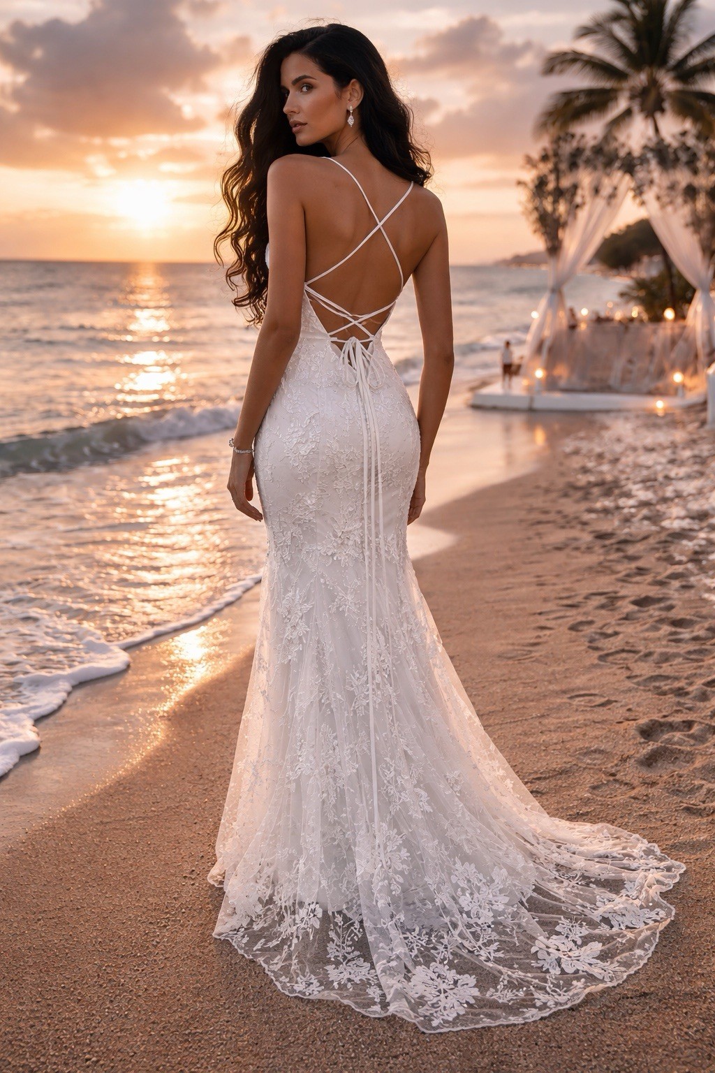 Size 10 Lace Wedding Dress Beach Garden Bridal Gown Boho Chic NWOT