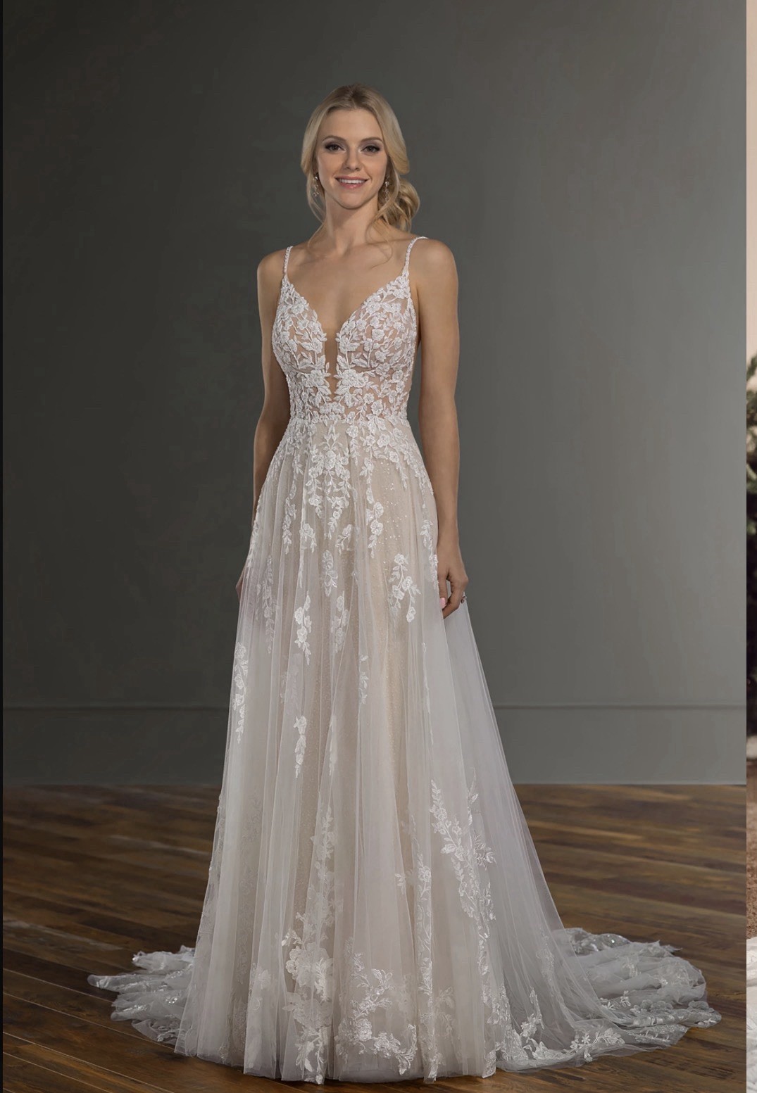 Martina Liana Classic Ivory Lace Tulle A-Line V-Neck Sleeveless Train 16