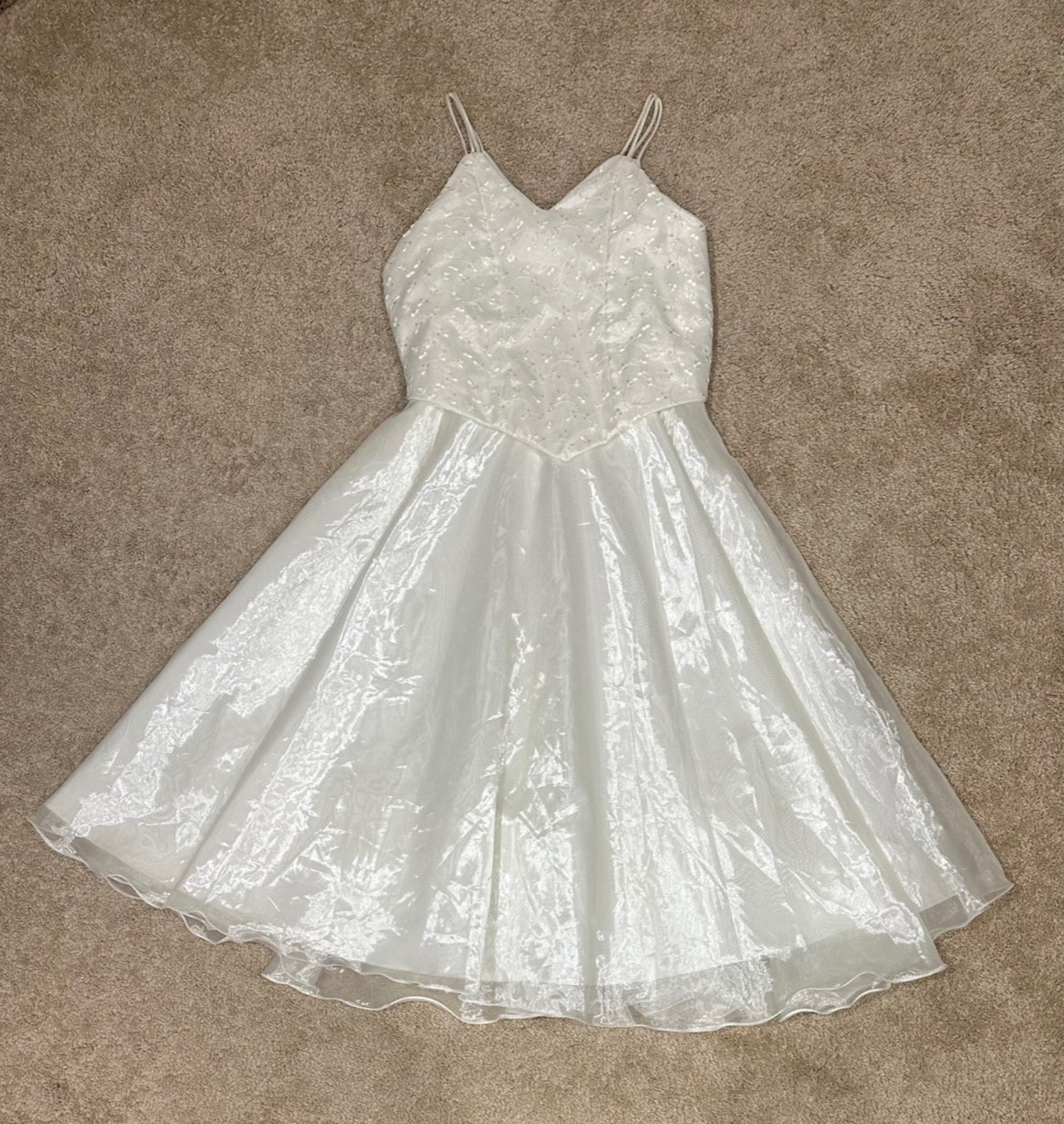 Vintage 90s Y2K Size 0/2 Wedding Dress Tea Length Teen Ivory White Basque Waist