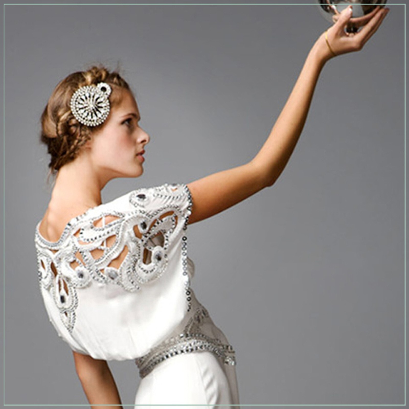 $6900 Temperley London Jean Crystal Embellished Art Deco Runway Bridal Gown