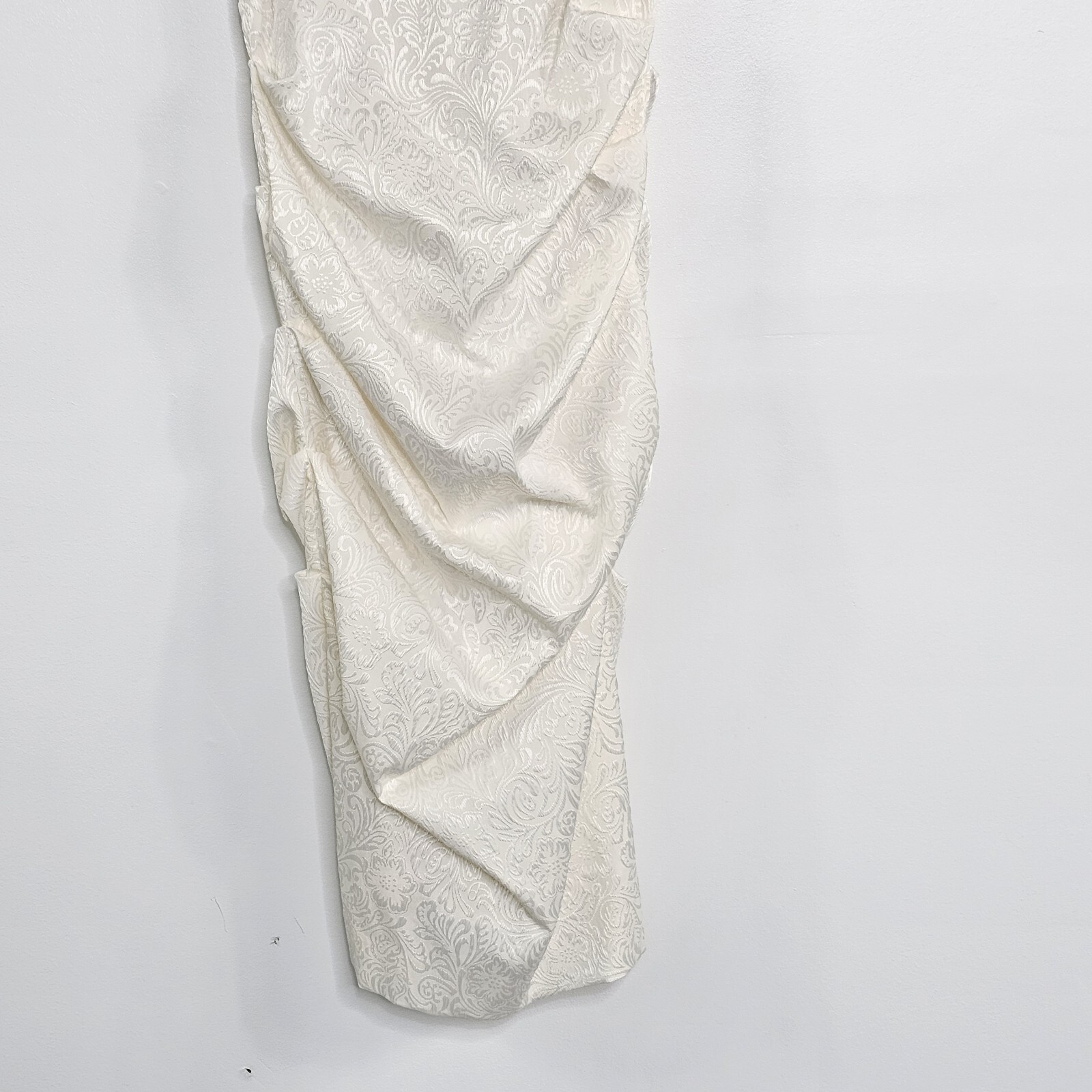 Nicole Miller Womens Jacquard Plunge Bodycon Midi Dress 8 Ivory Ruched Romantic