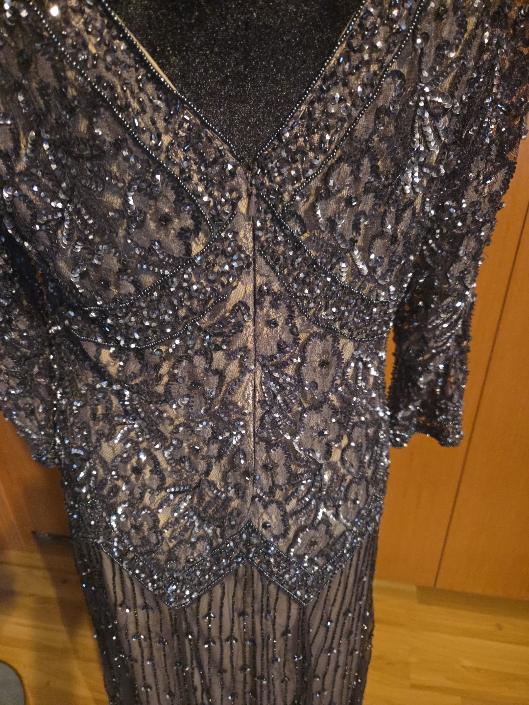 Pisarro Nights Beaded Mesh Gown Petite Sz 10 Petite Silver Wedding New Years