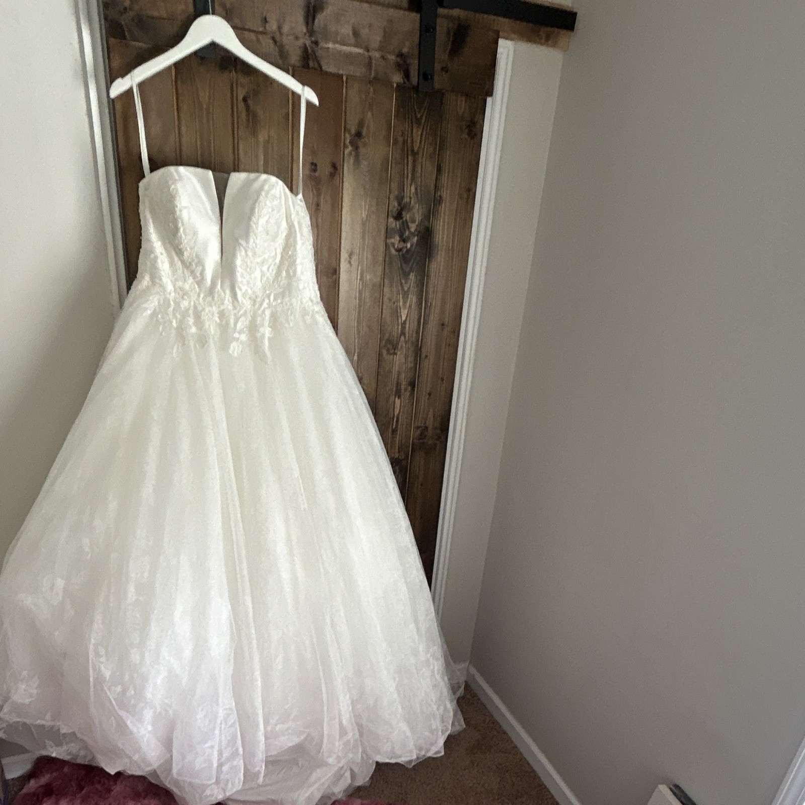 White Strapless Lace Bodice Ball Gown Wedding Dress Full-Length Corset Back
