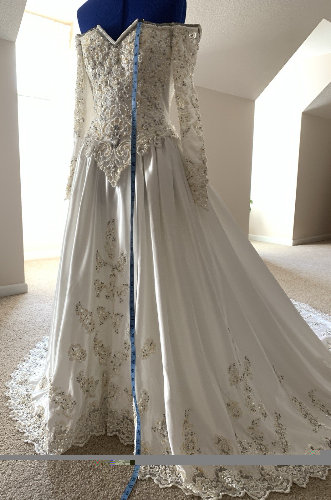 Vintage Venus Beaded Sequin Wedding Dress Long Train Size 10W