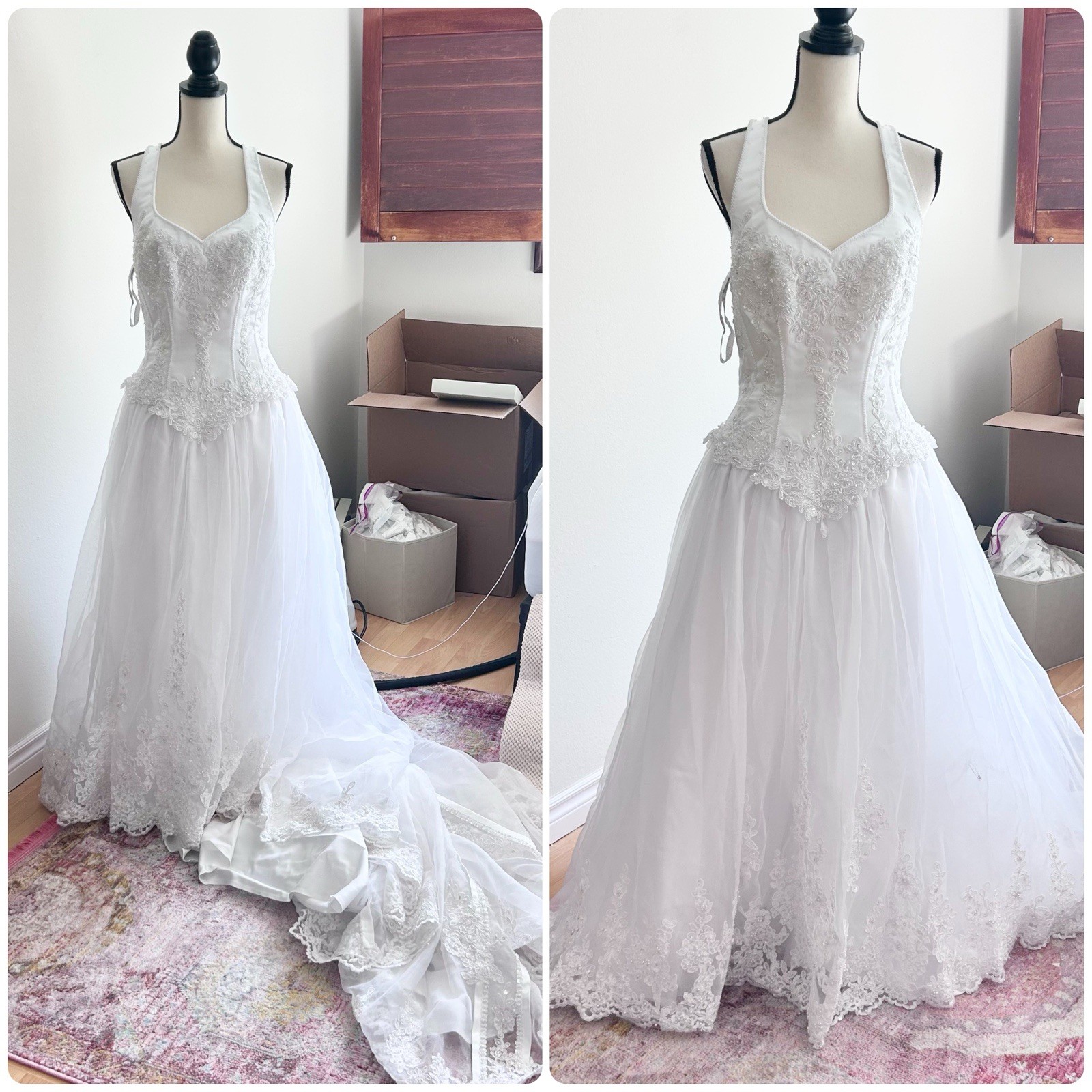 Vintage Mary’s Bridal Corset Lace Wedding Dress Beaded Train Ivory Bridal 8/10