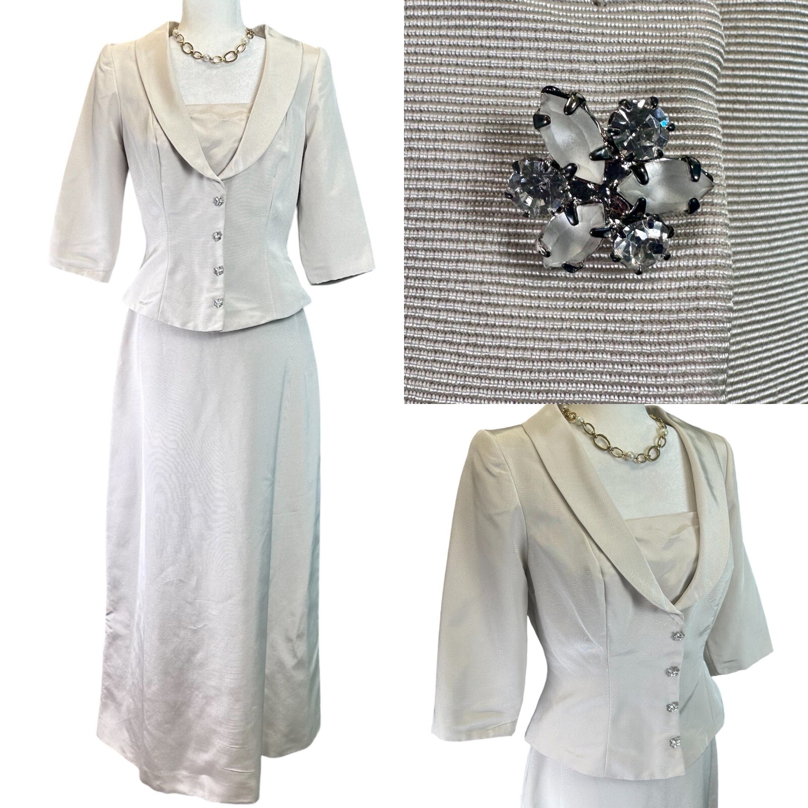 Vintage Formal Wedding Two 2-Piece Watters & Watters Modern Size 8 Ivory Satin