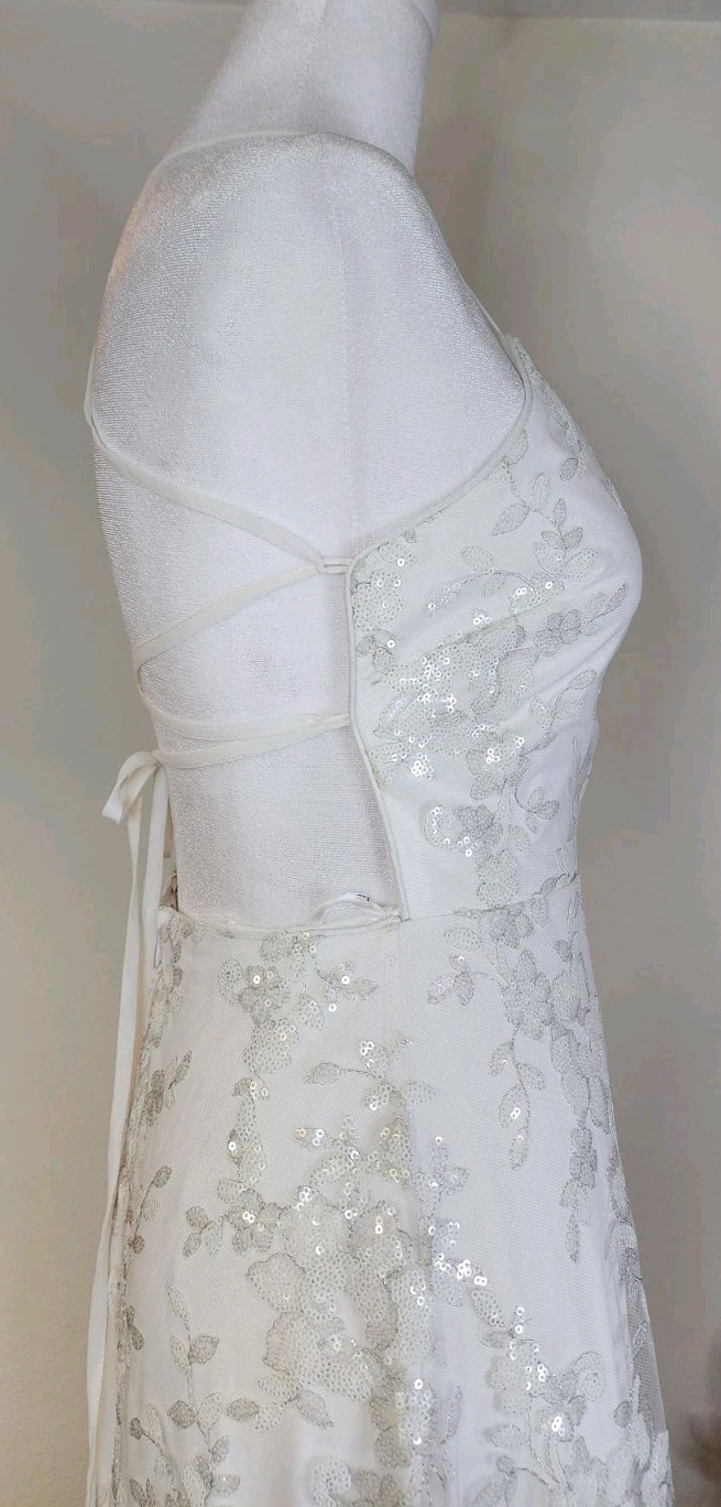 Lulus Magically Charming White Sequin Embroidered Lace-up Maxi Wedding Dress
