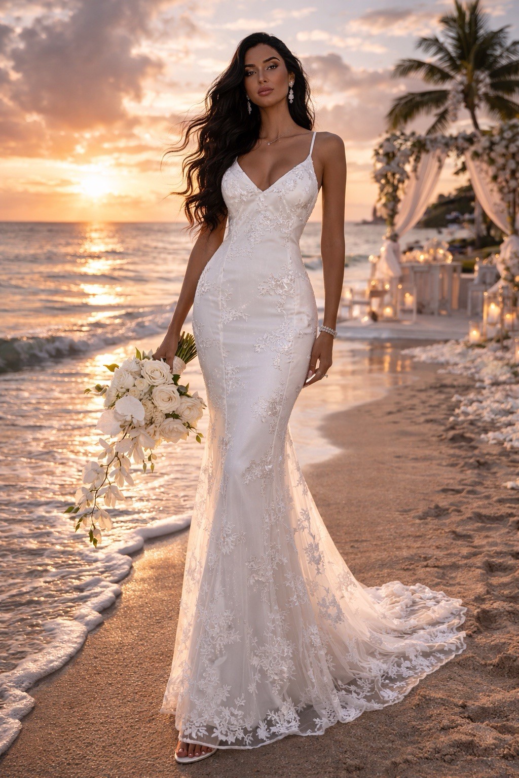 Size 10 Lace Wedding Dress Beach Garden Bridal Gown Boho Chic NWOT