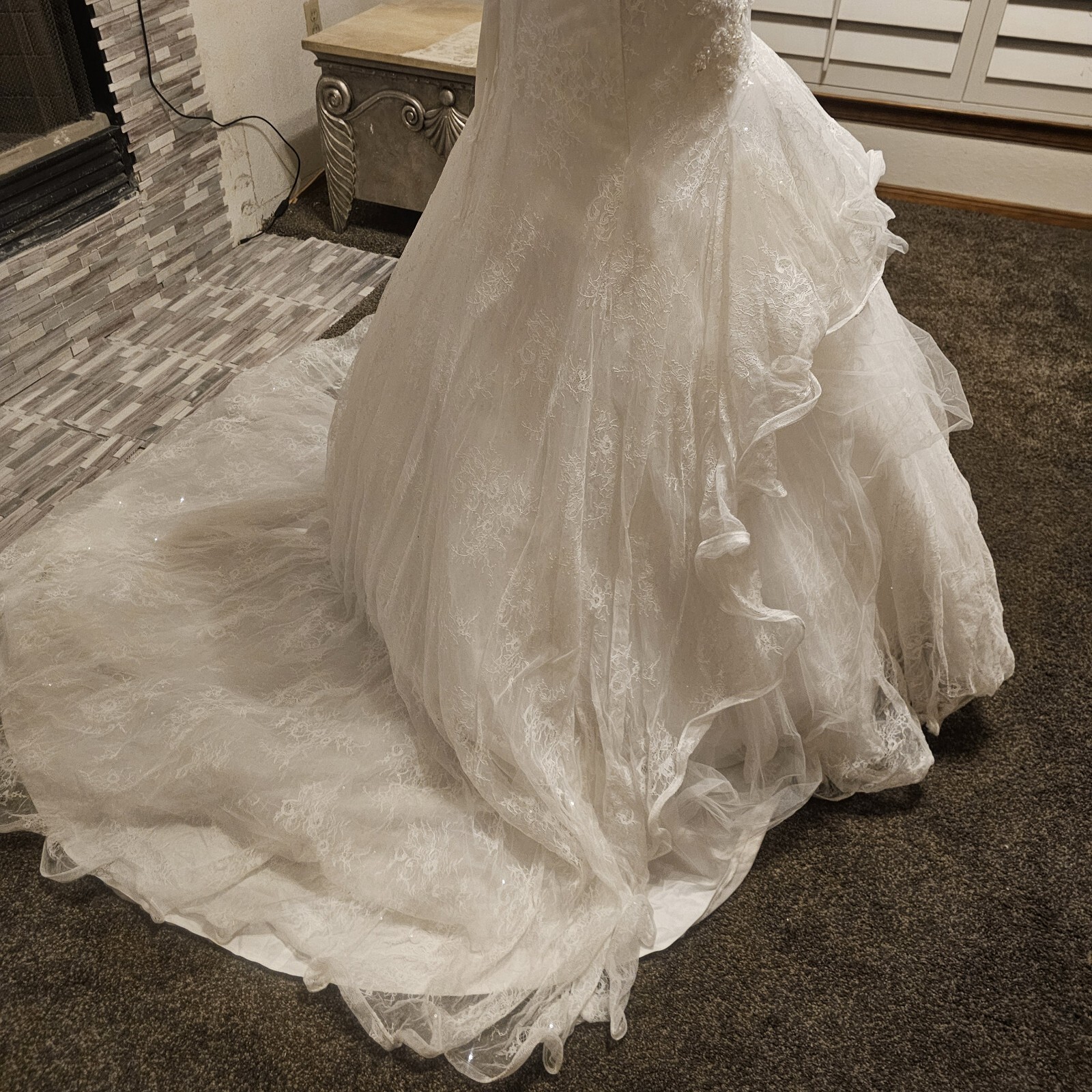 Organza Wedding Dresses Beaded Strapless Ruffles Sweep Train A Line Bridal Gowns