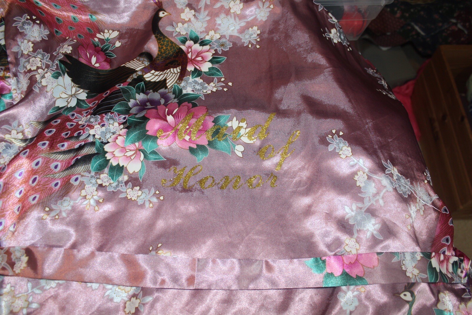 Women’s Pink Floral Kimona Robe With Maid Of Honor On Back One Size
