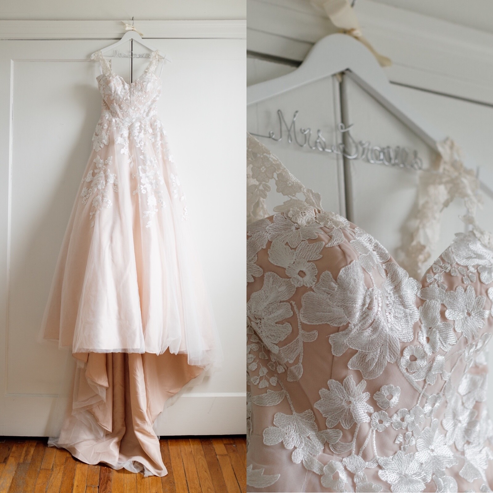 Floral Wedding Dress Tulle A-Line Dusty Pink Size 10