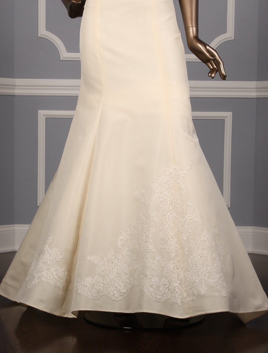 AMSALE Mave Ivory Fit Flare Silk Faille Lace Sleeveless Straps Wedding Dress 10