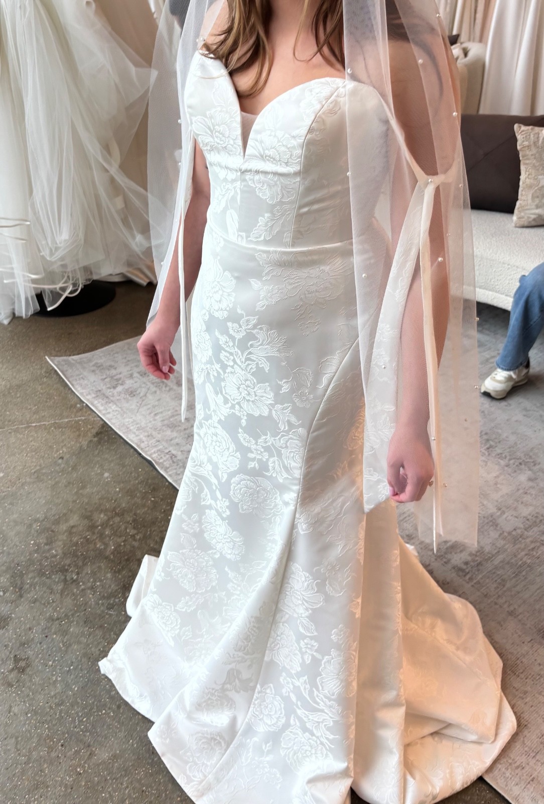Brand New, Trumpet, Wedding Gown, Lis Simon, size 12, white, Jacquard material