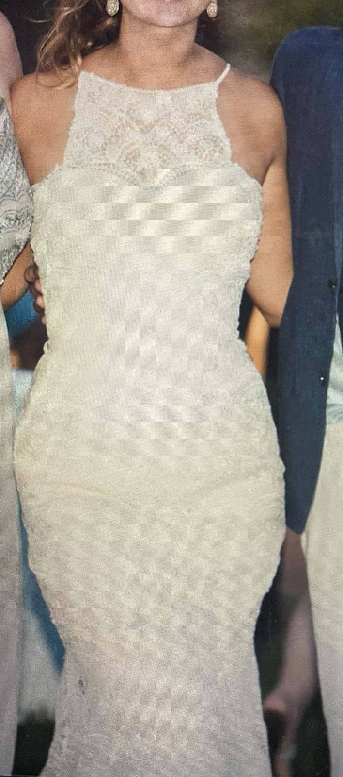 Ivory Lace Wedding Dress High Neck Thin Strap Backless Beach Boho Cottagecore