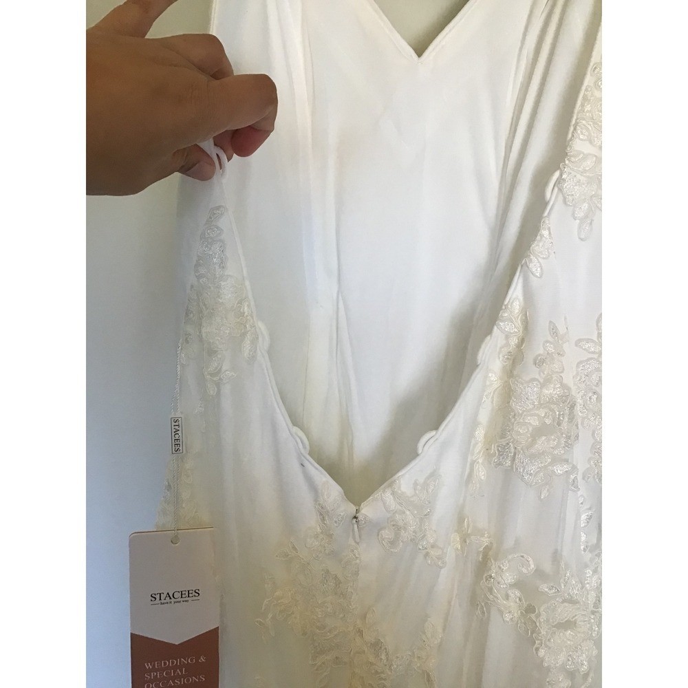 Stacees Women’s Ivory Floral Lace Open Back Spaghetti Strap Bridal Dress NWT