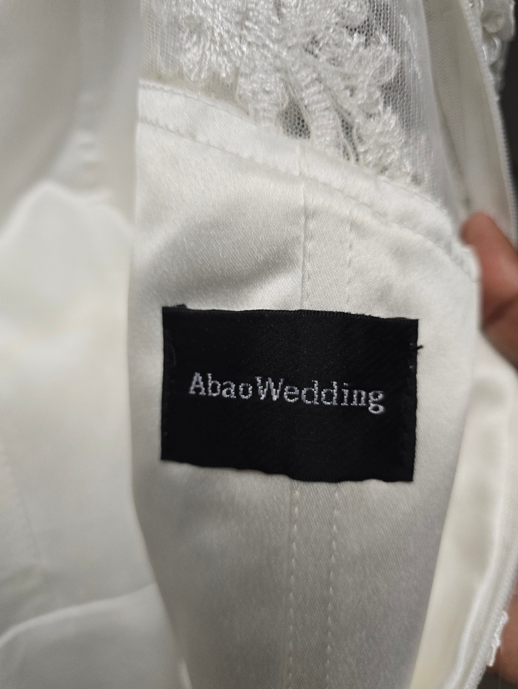 Abaowedding V Neck Lace Tea Length Wedding Dress with Quarter Sleeve Sz.10