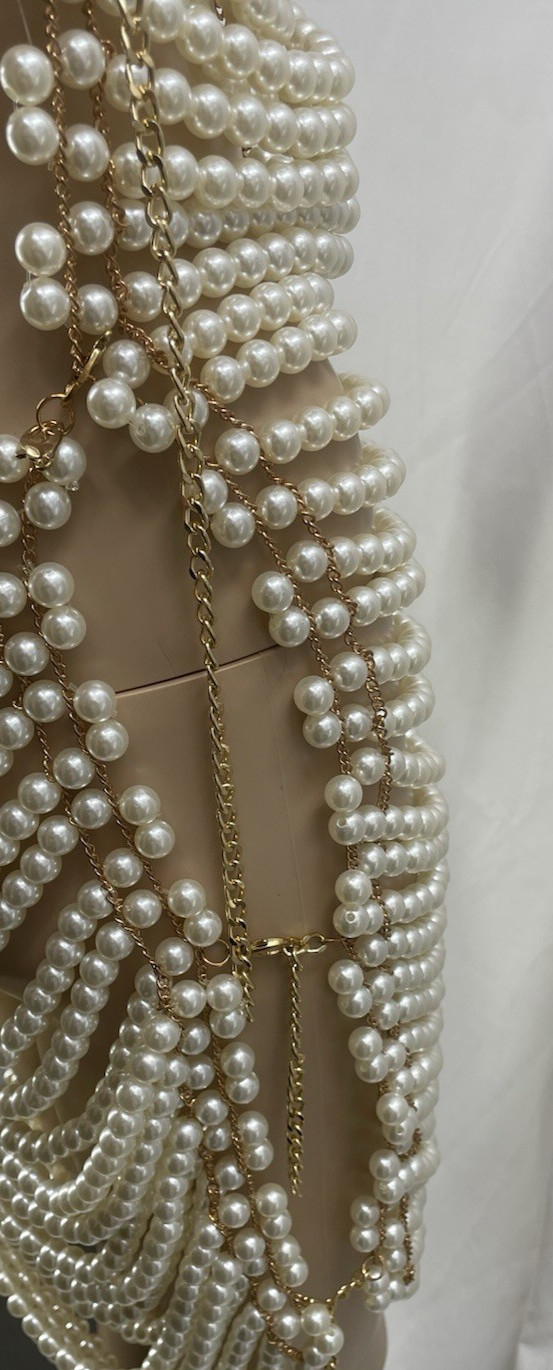Beaded Metal Mesh Backless Pearl Dress Retro Sexy Fashion Body Chain Adjustable