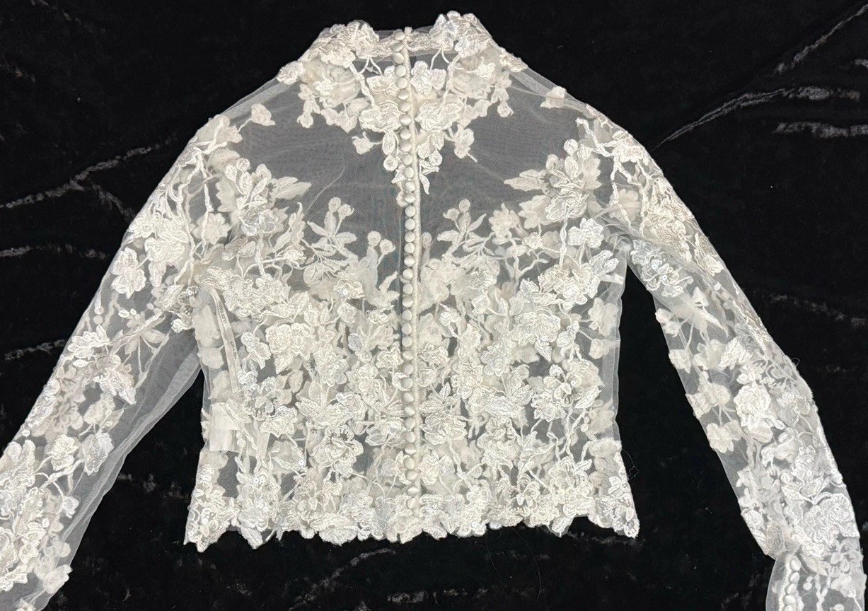 Martina Liana long sleeve floral lace jacket bolero topper Sheer As Is Sz 12