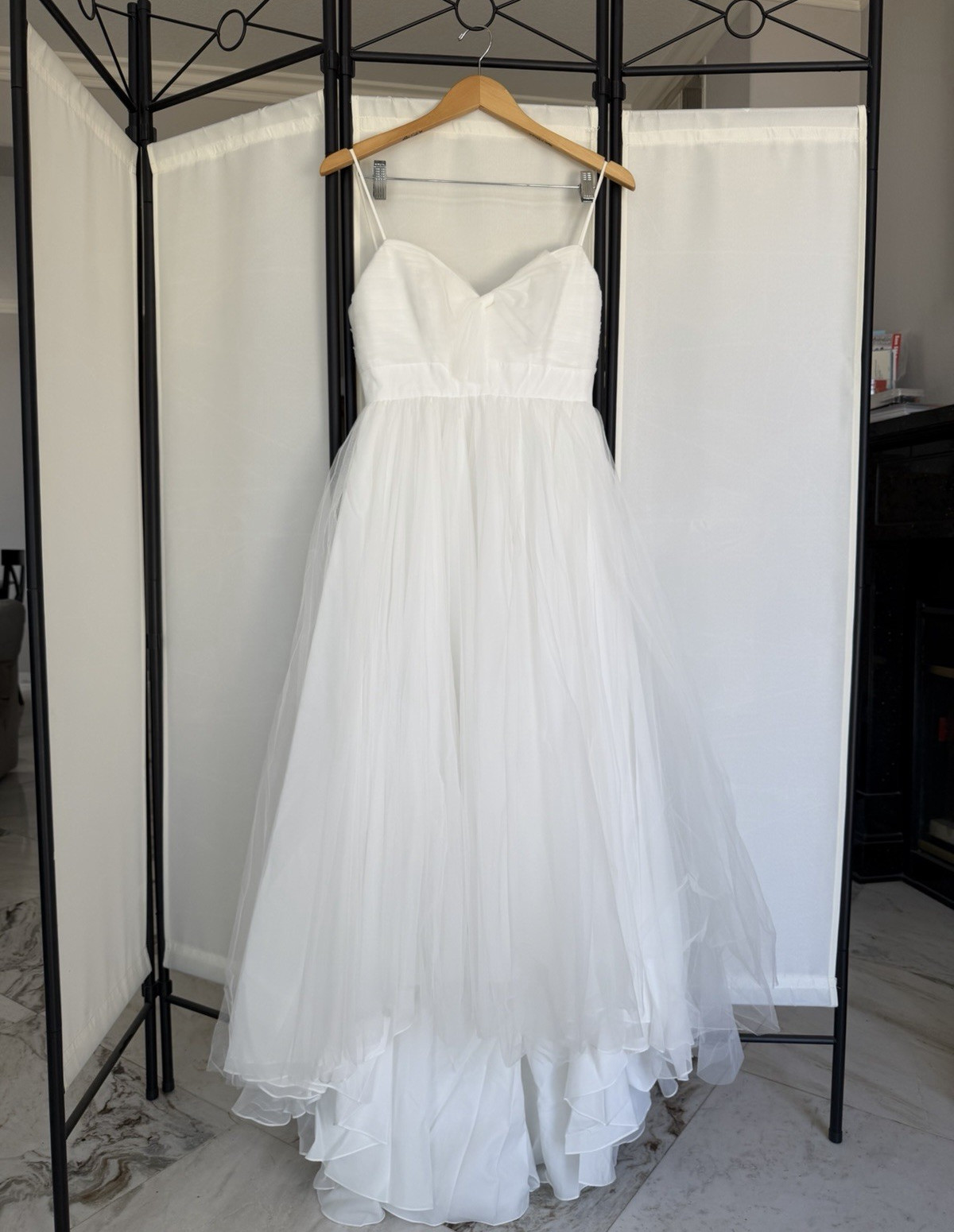 Galina White Sweetheart A-Line Full-Length Tulle Wedding Dress 6 WG3619