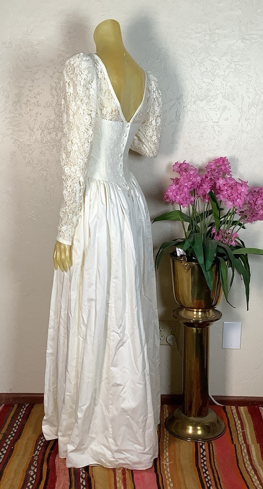 MINT Vintage 1992 Laura Ashley Cotton Sateen Wedding Dress with Veil & Catalog