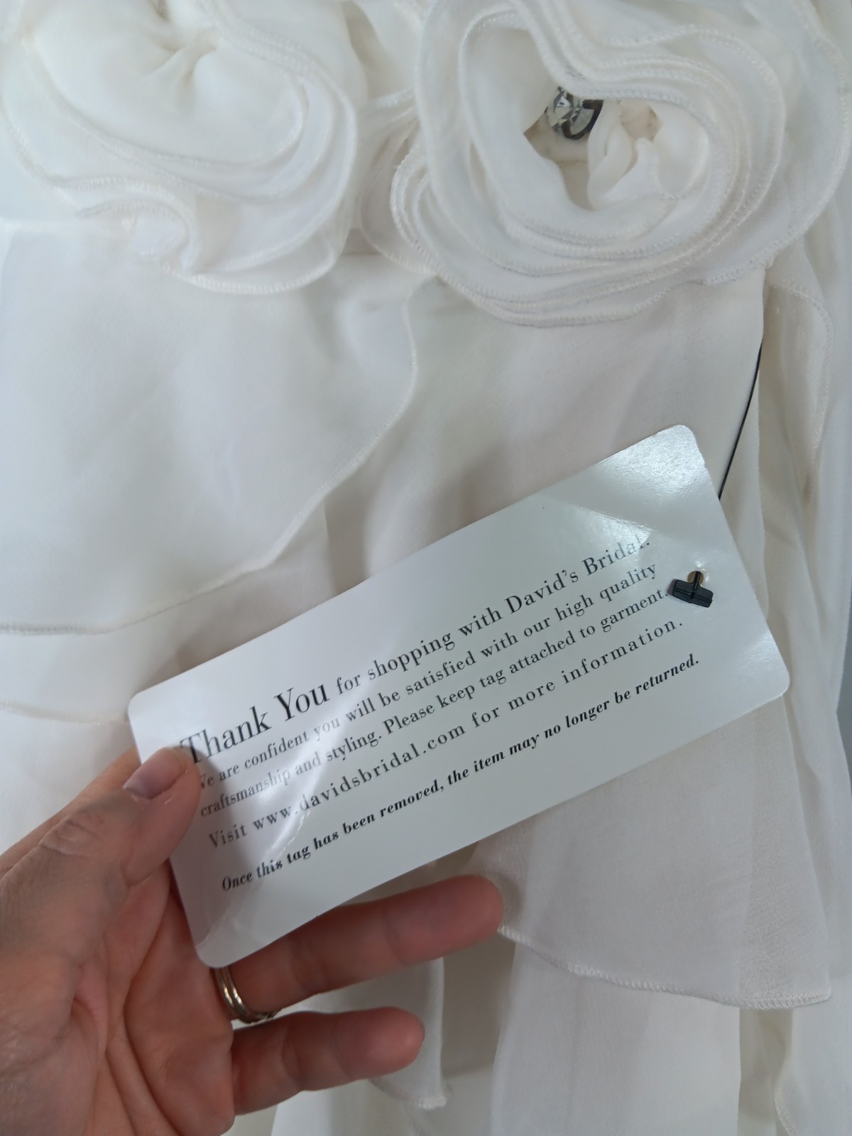 David’s Bridal Ivory Ruffle High Low Sequin Strapless Wedding Dress Women 4 NWT