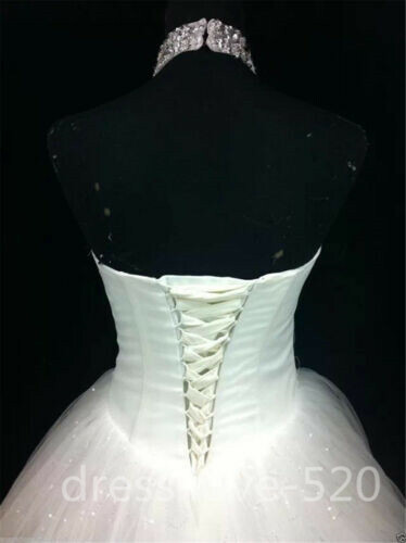 Halter Neck Wedding Dresses Bling Beaded White Ivory A Line Bridal Ball Gowns