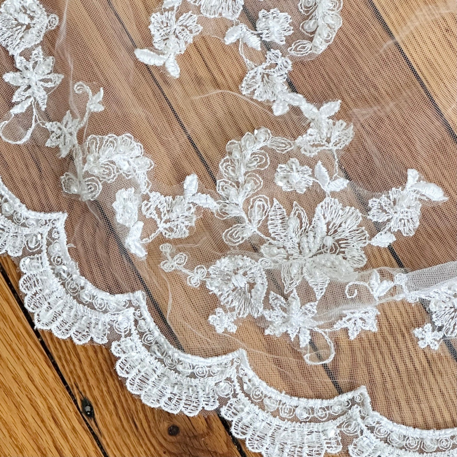 Mary’s White Strapless Lace Floral Beaded Wedding Dress Cathedral Train Size 22