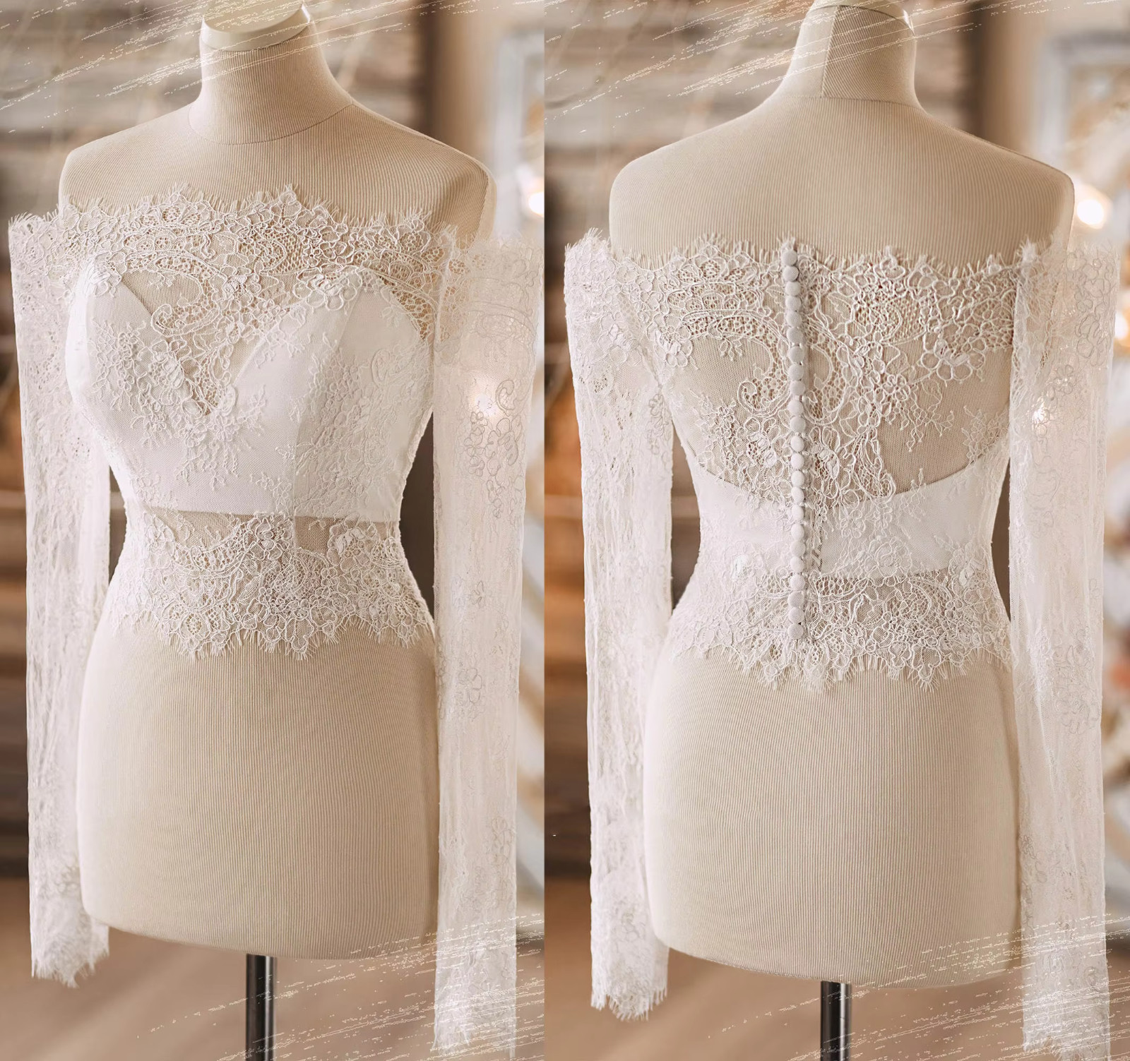 Wedding Cape Lace Bridal Jacket Long Sleeveless Off Shoulder Wraps Button Jacket