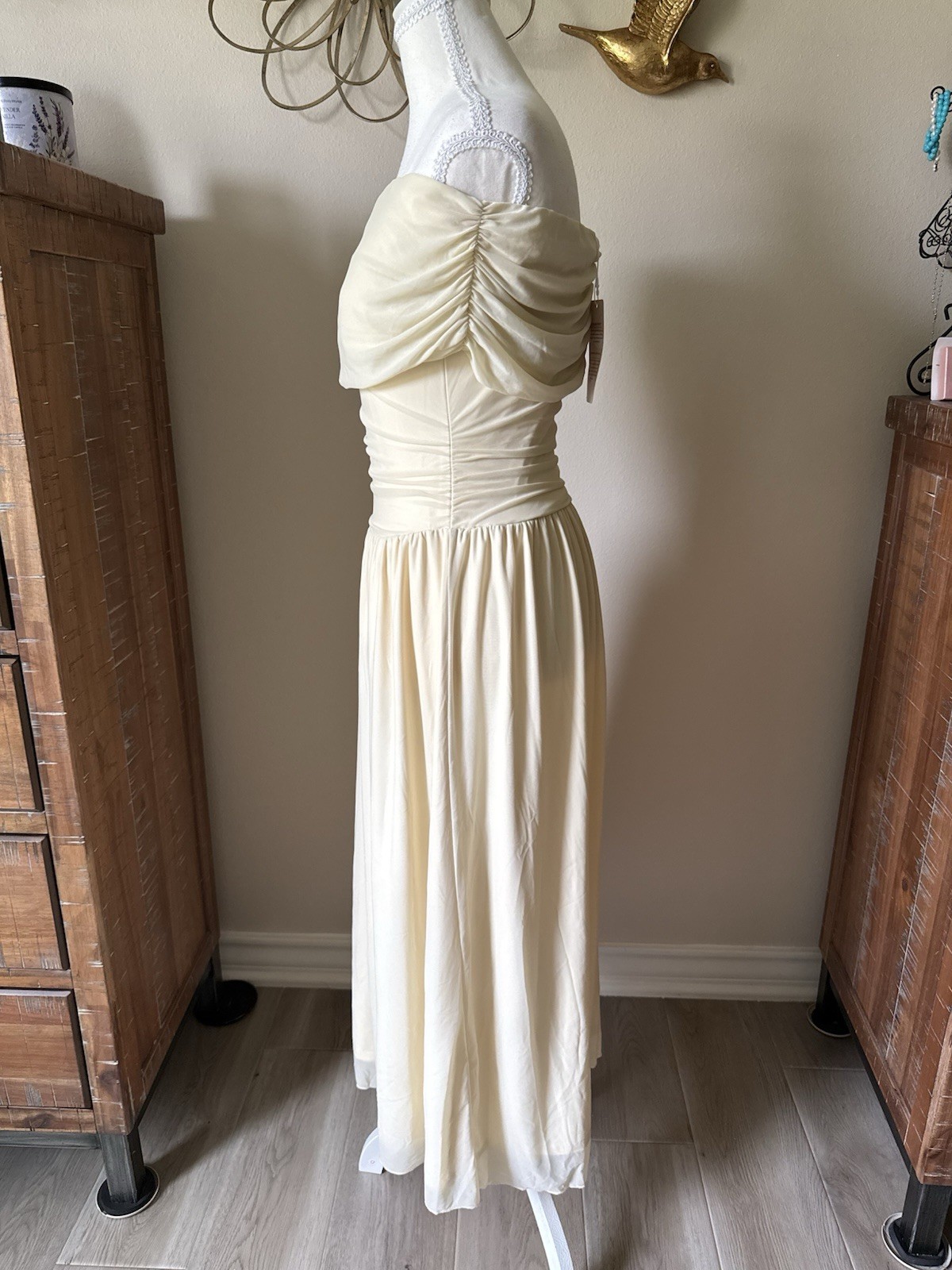 Ivory Strapless Ruched Maxi Dress S NWT Courthouse Wedding Bridal Minimalist