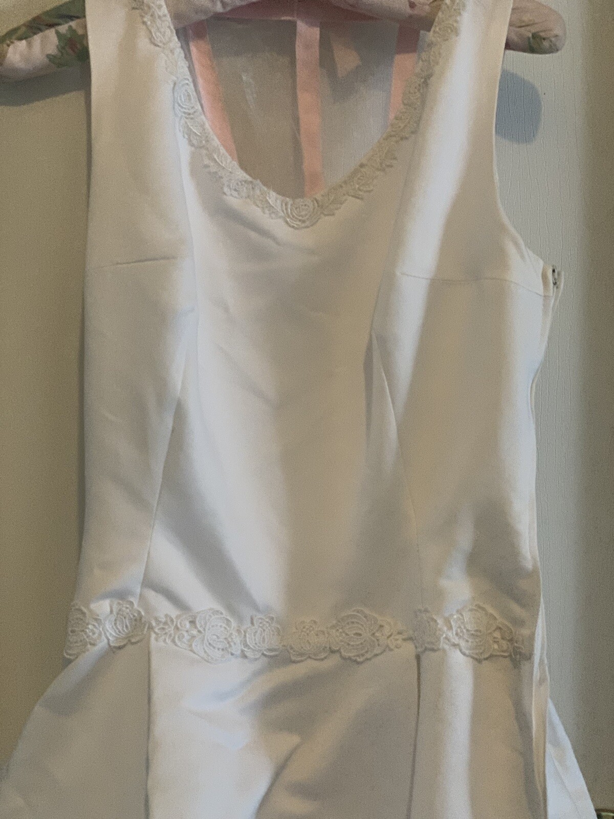 Vintage Pink/White Wedding Dress Sleveless Lace Appliques A Line Bridal PETITES