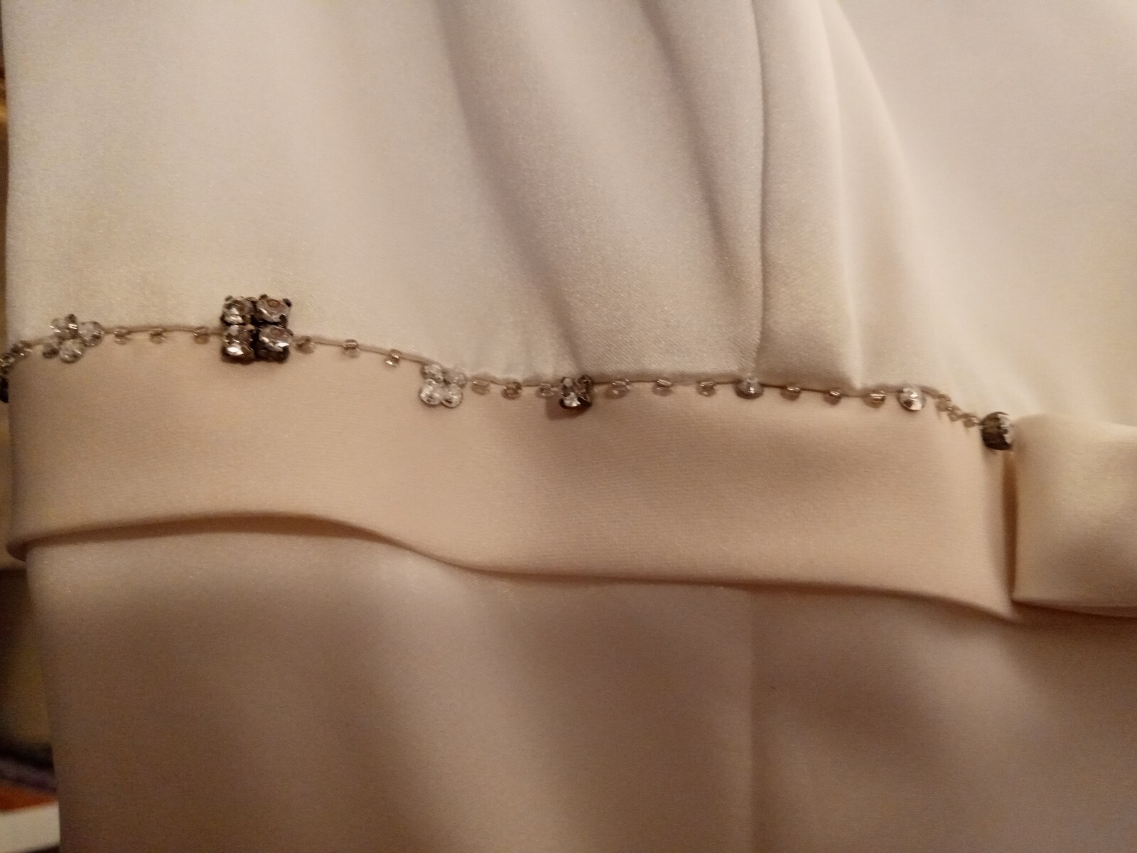 Elegant Wedding Dress,Beige & Ivory, Matte Satin W Tull W Train.Bow tie. Size 8.