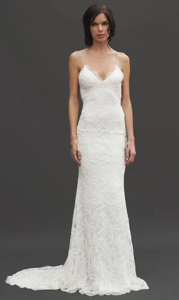 Sexy Boho Beach Lace Wedding Dress Spaghetti Straps Sheath Backless Bridal Gowns