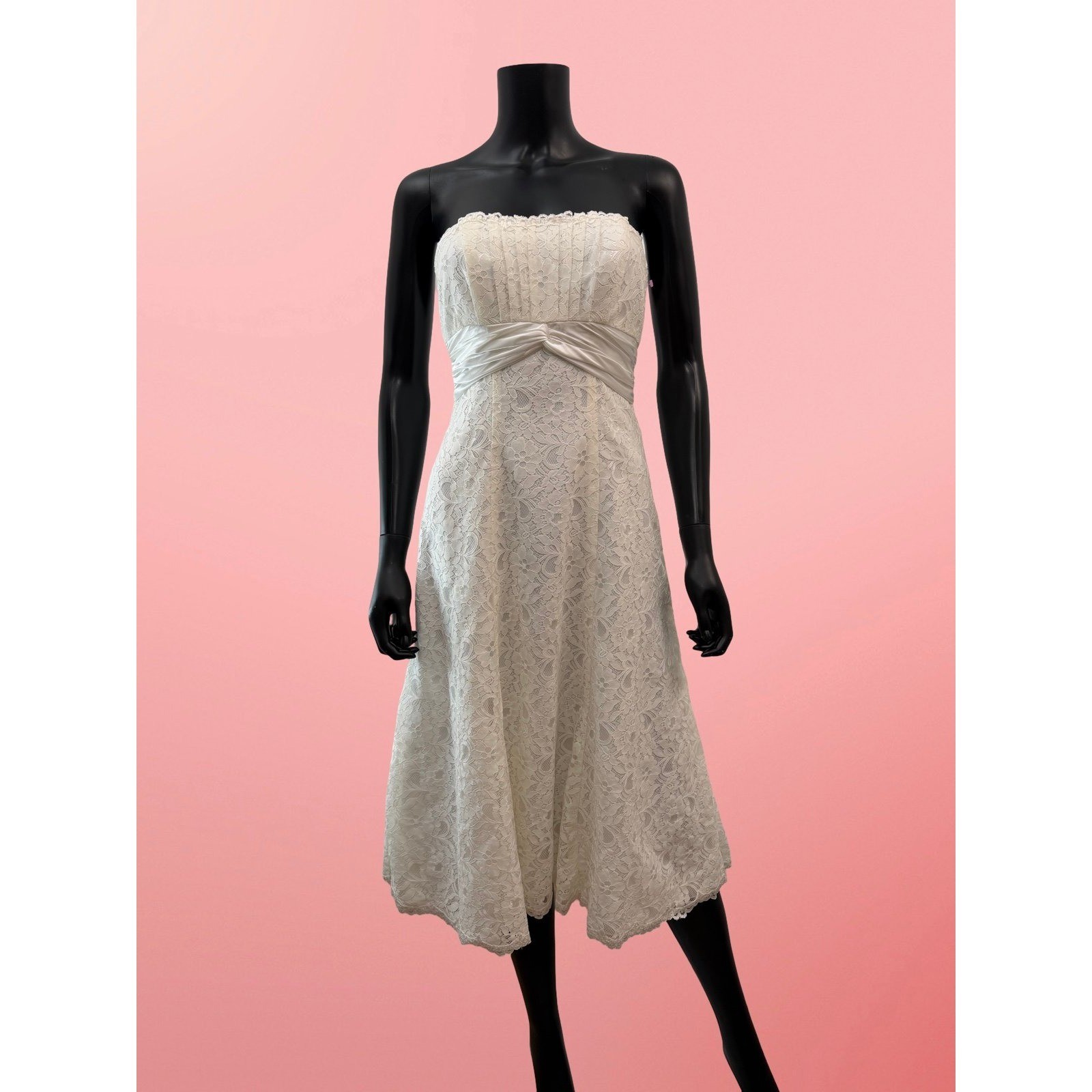 NWT David’s Bridal Ivory Lace Strapless Midi Dress Wedding Size 2