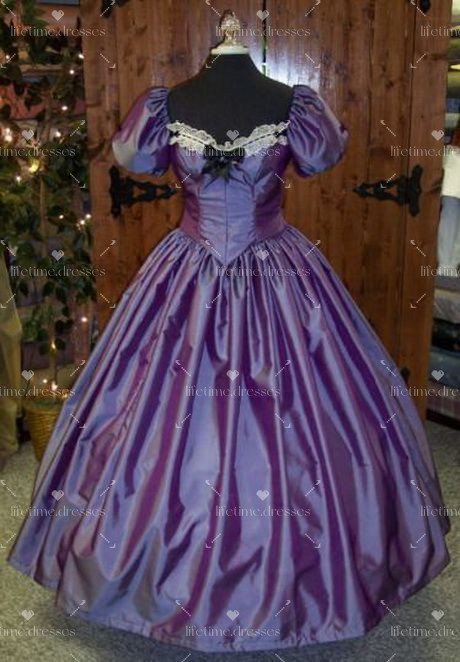 Victorian 1960s Wedding Dresses Satin Purple Vintage Short Sleeves Bridal Gowns