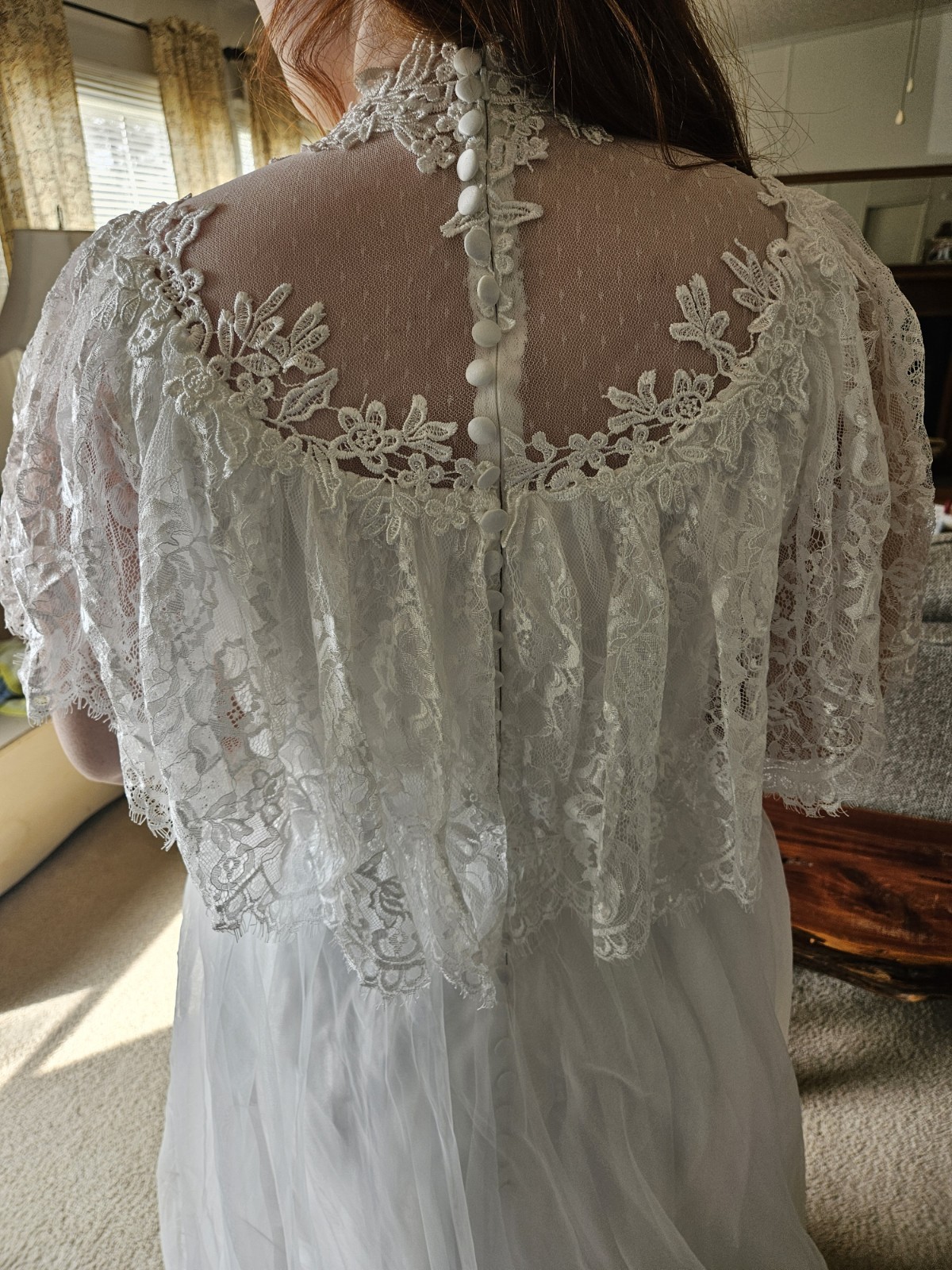 Ivory Wedding Gown High Neck Short Sleeve Sz M Anne of Green Gables Dress