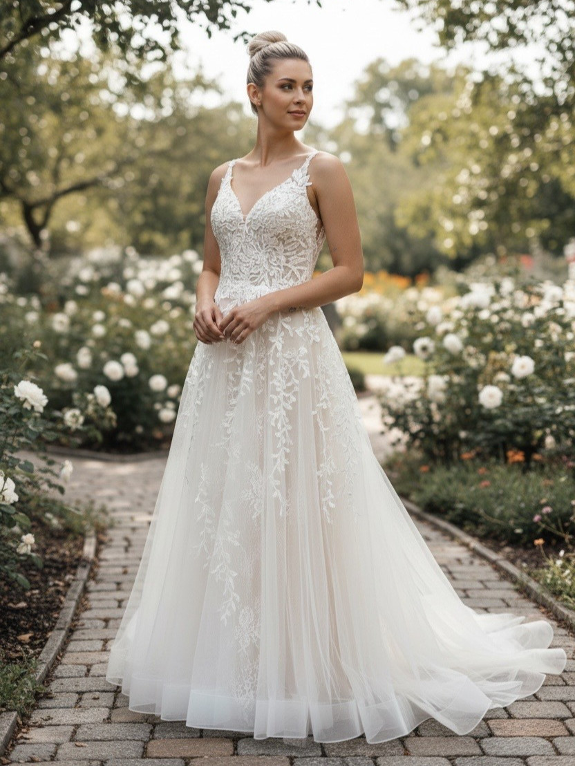Morilee Wedding Dress Size 10 Ivory Lace Appliqué Beaded Low Back Boho Bridal