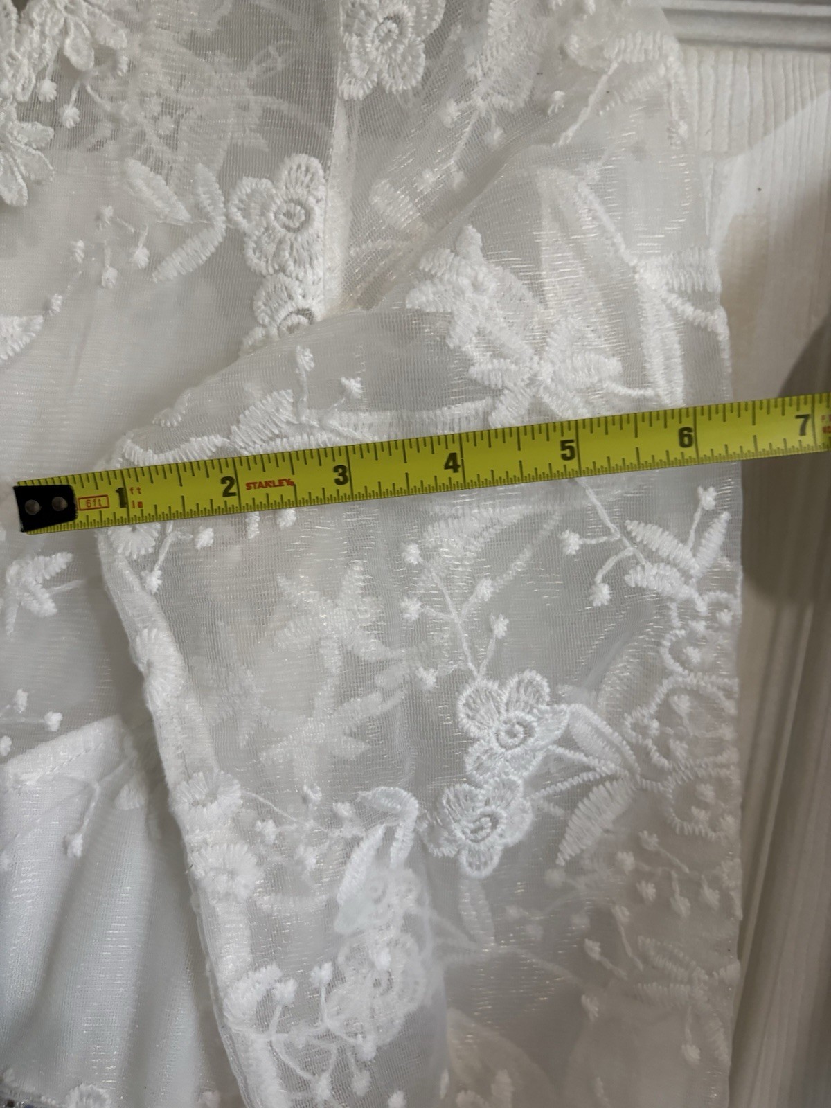 White Lace A-Line Wedding Dress V-Neck Long Sleeve Beaded Full Length 16