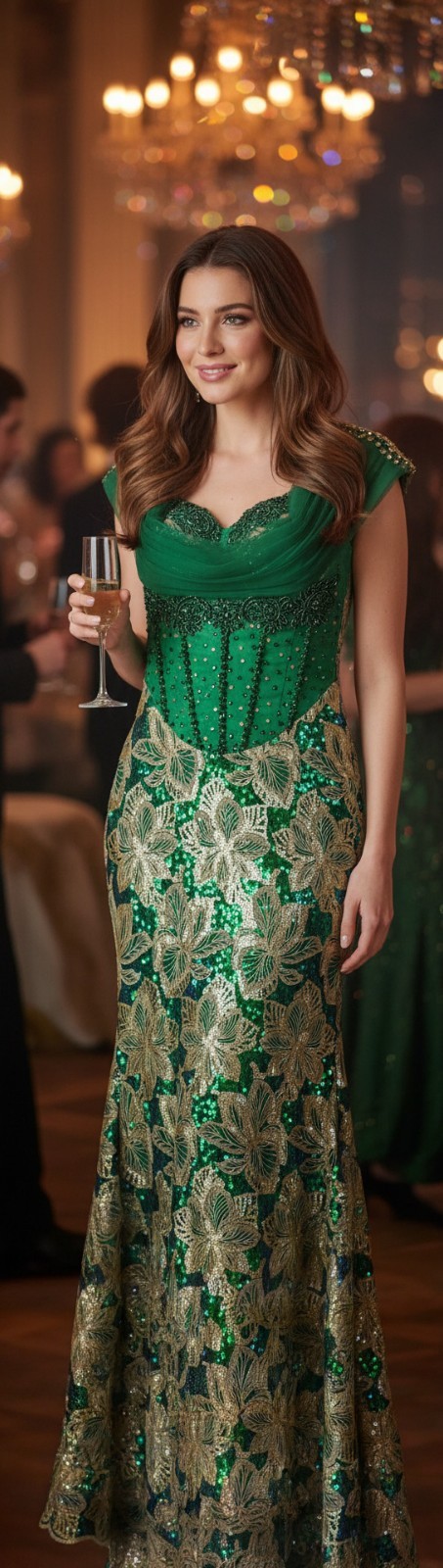 Custom Made Sequined Mermaid Gown with Train Built in Corset