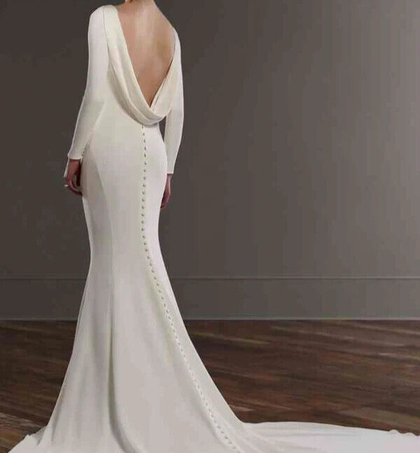 Martina Liana 791 Wedding Dress 10 Ivory Crepe Long Sleeves Buttons Open Back