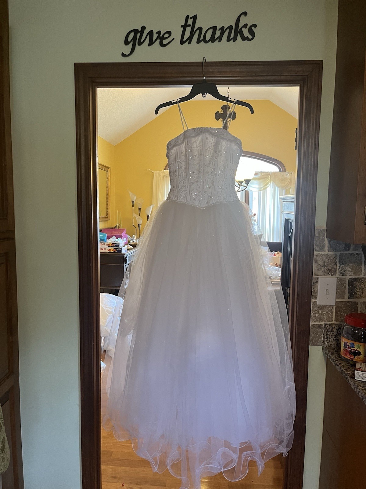 Michelangelo Wedding Dress Beaded and Sequin Straps Tulle Beaded Bodice Size 2