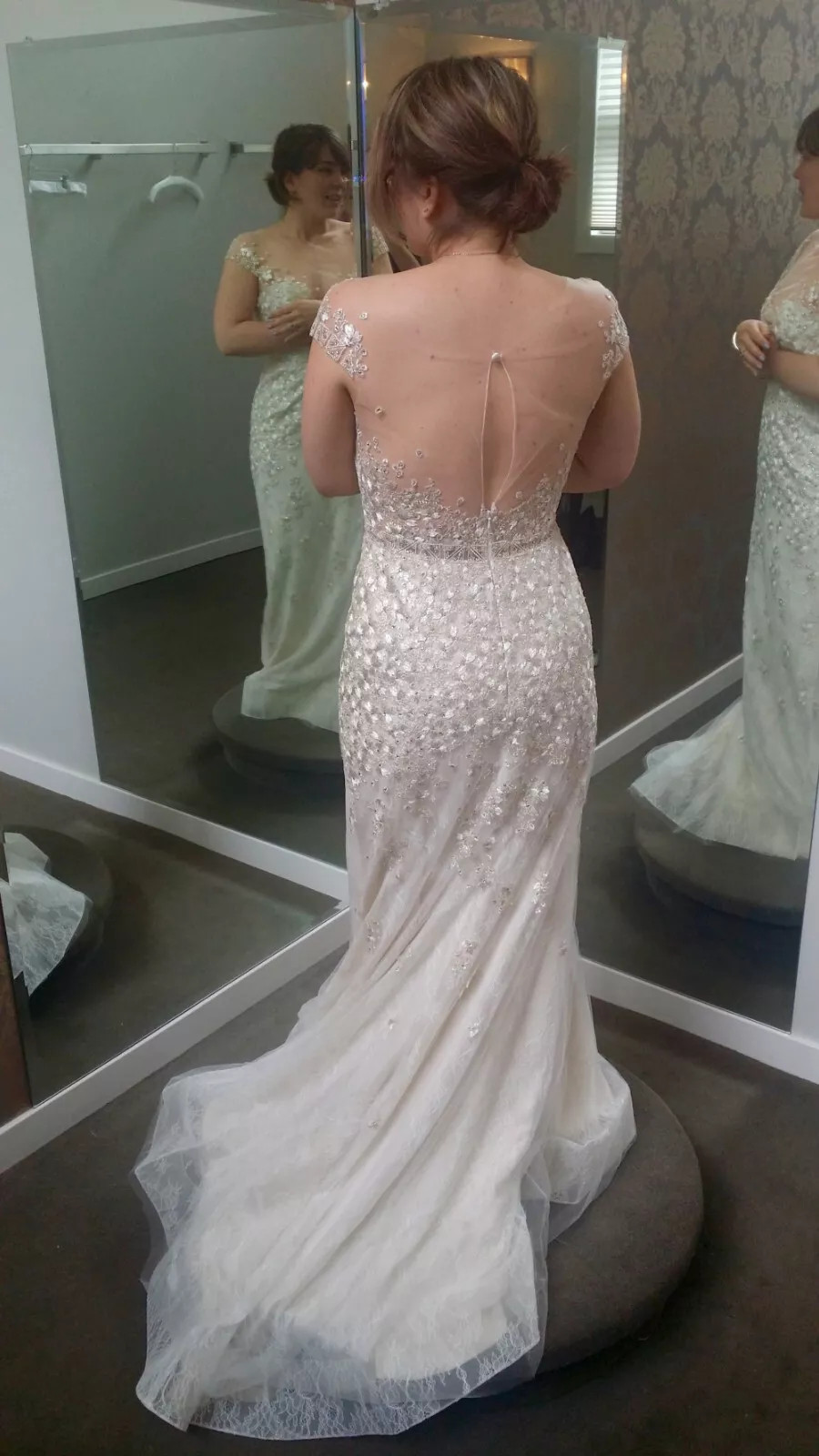 Liancarlo 5885 Wedding Dress 10 Champagne Floral Embroidery Illusion USA $6,985