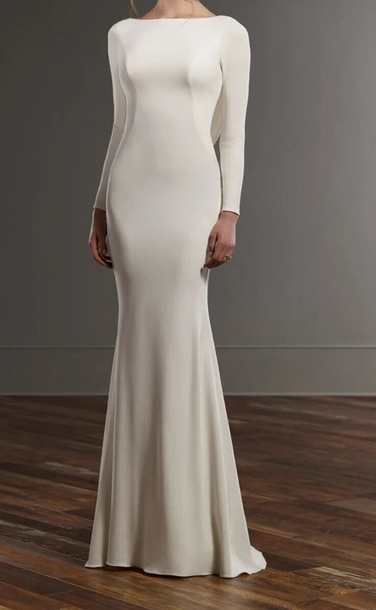 Martina Liana 791 Wedding Dress 10 Ivory Crepe Long Sleeves Buttons Open Back