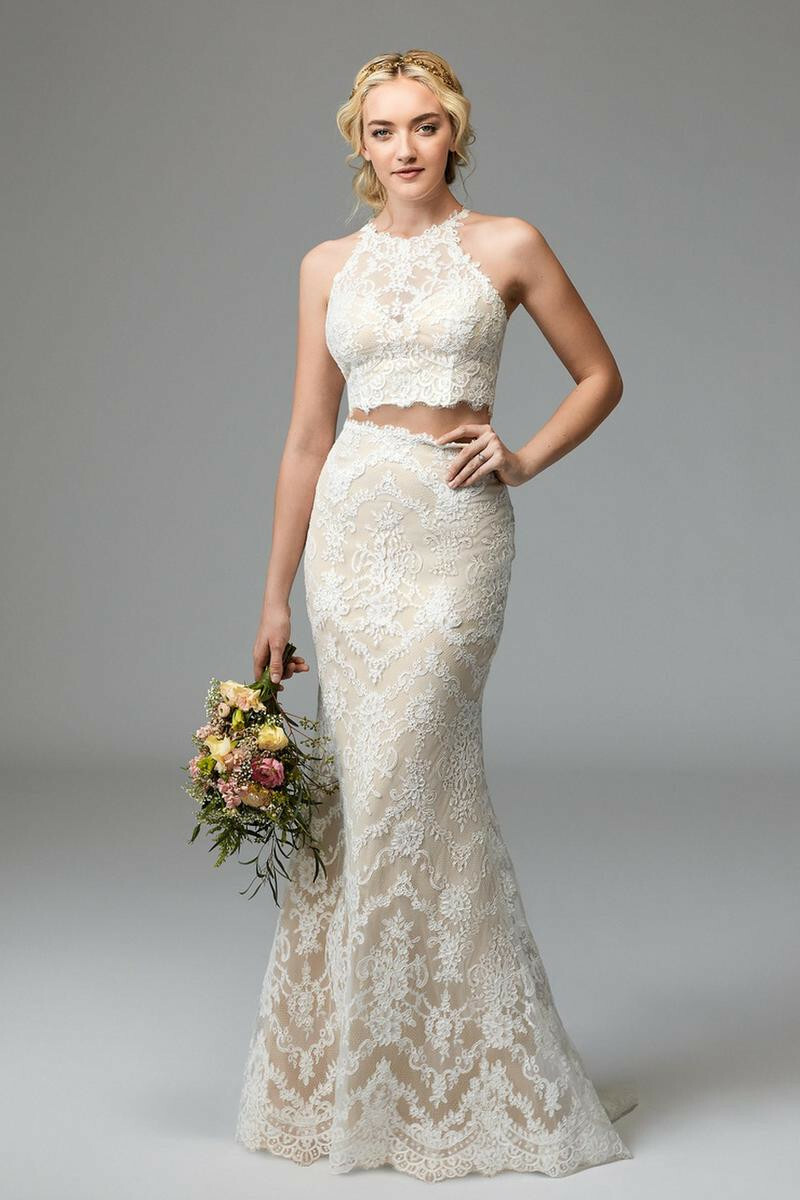Willowby Watters Roswell wedding dress skirt 10 ivory sheath Sarana lace 57124