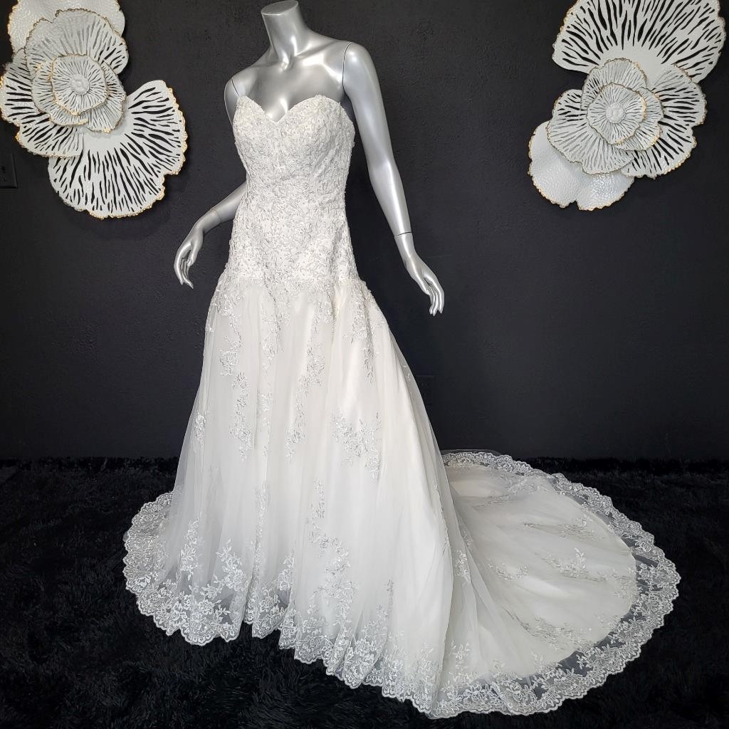 NWT~$1599~DA VINCI~SZ 6~IVORY STRAPLESS EMBELLISHED BALL GOWN WEDDING DRESS