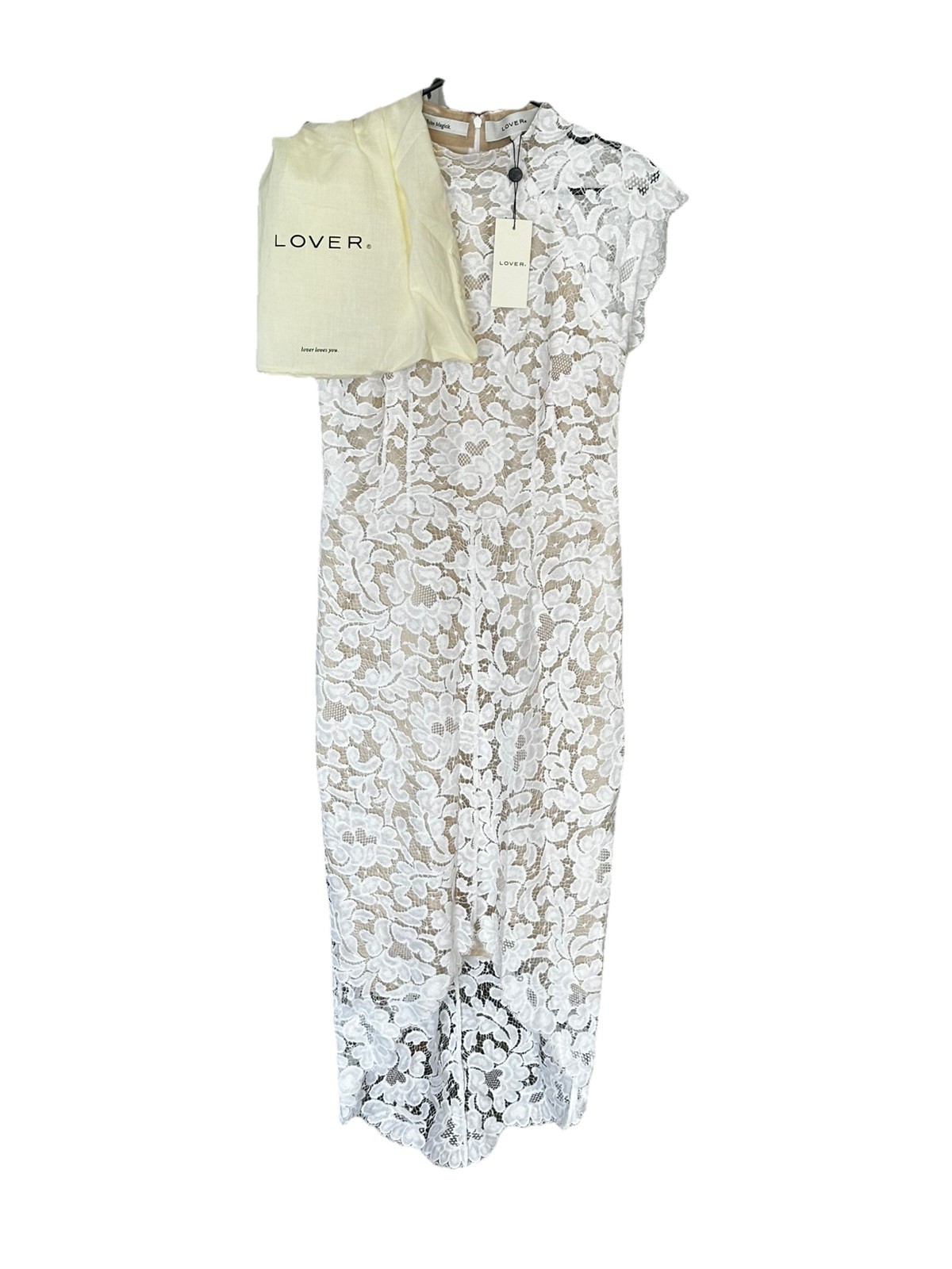 LOVER The Label Lace Midi Dress AU 8 Ivory Bridal Engagement Designer RRP $995